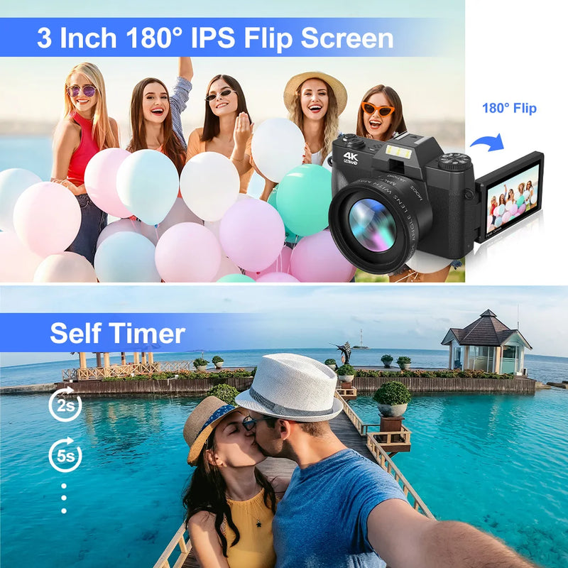 48MP Digital Camera 16X Digital Zoom 4K WIFI Retro Vlog Recorder YouTube 3 "Flip Screen Compact Digital  Photography Cameras