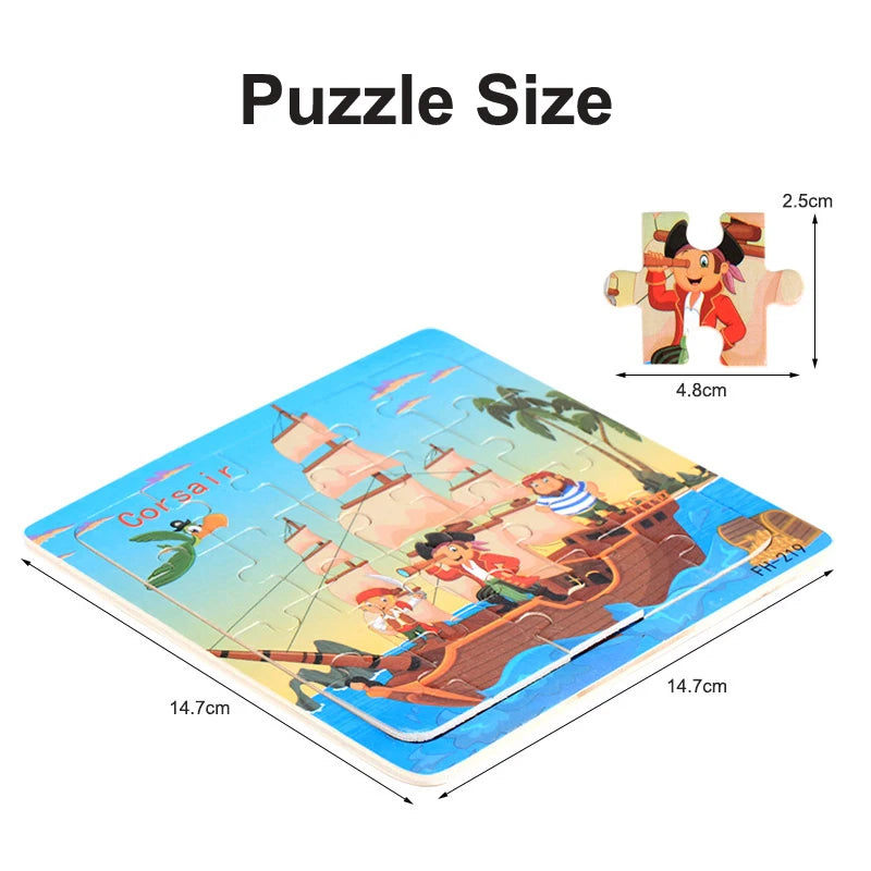 New 20 Piece Montessori 3d Puzzle Cartoon Animal Vehicle Jigsaw Wood Puzzle Game Early Learning Educational Toys for Children