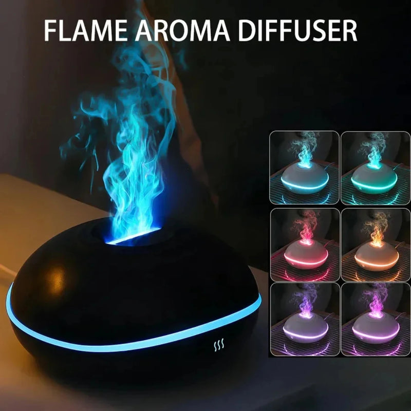 New Mini Flame Lamp Air Humidifier with Essential Oil Scent Diffuser - Ultrasonic Mist Generator for Aromatherapy - 7 Color LED