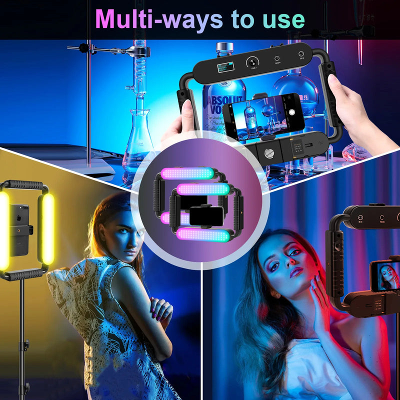 GVM On-Camera Light Smartphone Video Rig Vertical Shooting LED Ring Light LED Video Light DSLR Smartphone Handle Vlog Grip