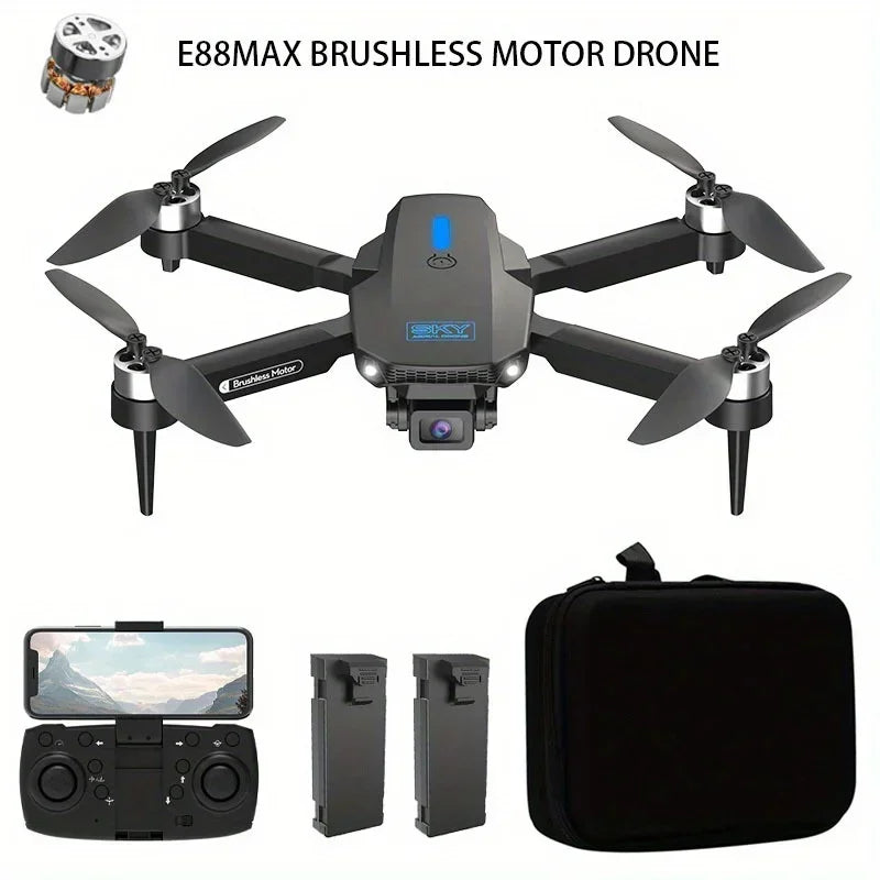 E88MAX RC Drone Brushless Motor Professional 4K Wide Angle HD Camera Height Fixed RC Foldable Quadcopter Helicopter