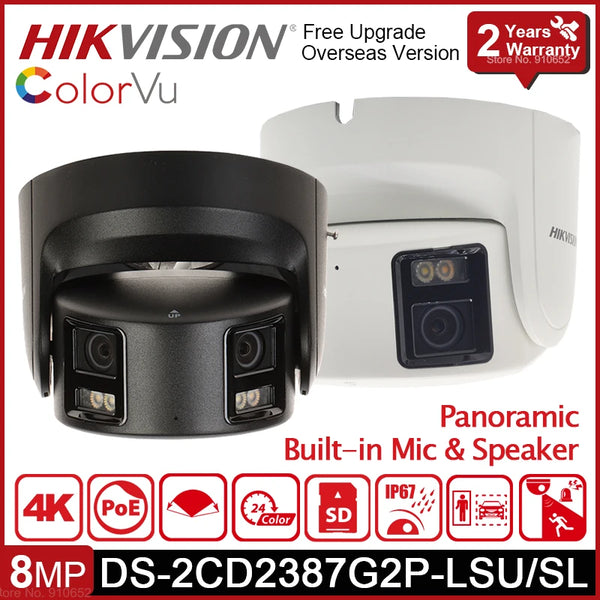 Hikvision DS-2CD2387G2P-LSU/SL 4K 8MP POE ColorVu Panoramic Strobe Light And Audio Alarm Turret Network Camera Built-In Mic IP67