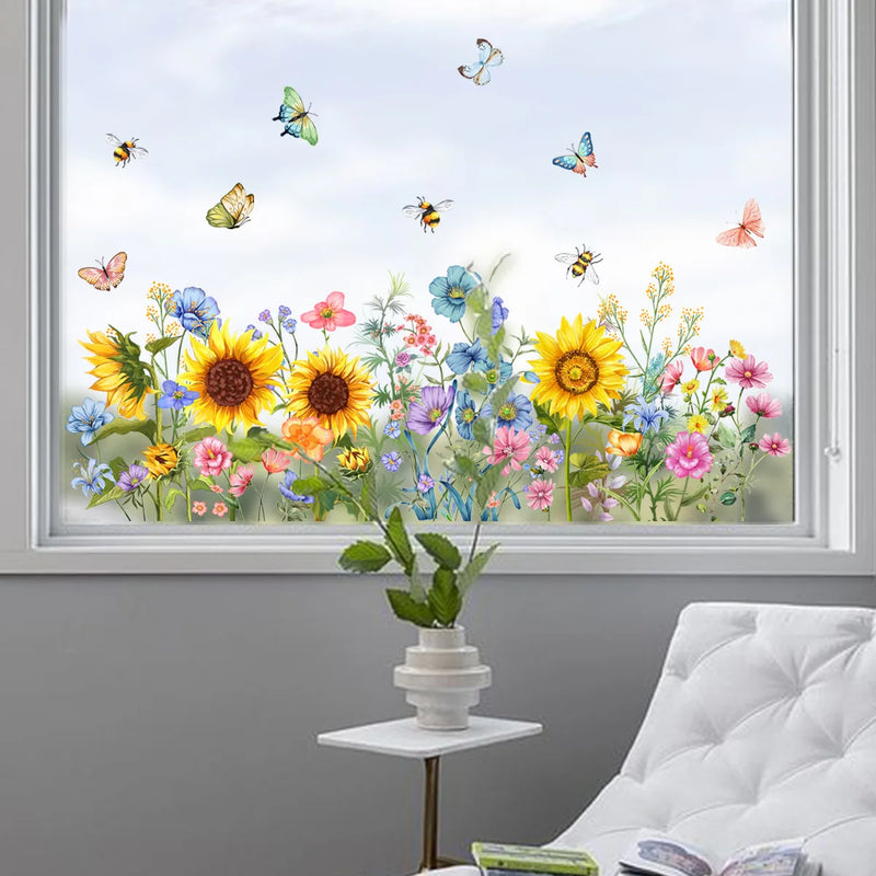 Butterfly Sunflower Sun Catcher Stickers Static Window Glass Suncatcher Decal Rainbow Maker Living Room Bedroom Home Decoration