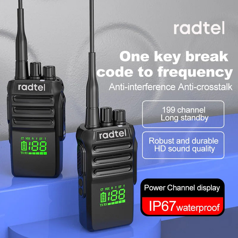 Radtel RT-493 10w IP67 Waterproof UHF 400-470Mhz Business Two Way Radio 199Ch Fast Copy Frequency Walkie Talkie usb-c