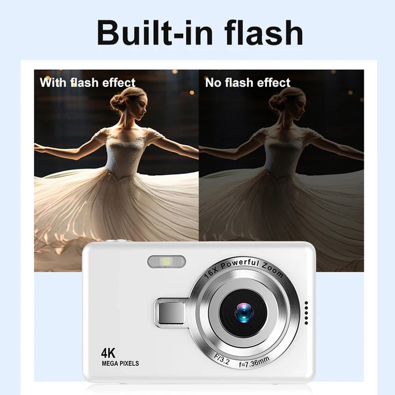 4K Digital Camera HD 1080P Children Cameras Anti-Shake Flash Light Camcorder 16x Zoom Compact Camera For Beginner Photography