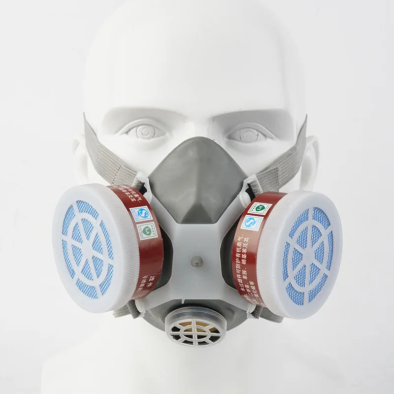 Half Face Dust Gas Mask Respirator Single Double Filter Cartridge Rubber Mask For Painting Spraying Chemical Gas Protection