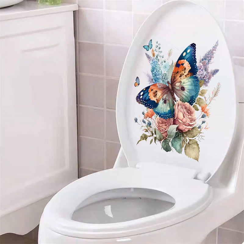 Bathroom Flower Toilet Art Wall Stickers DIY Removable Butterfly Wall Decals Self-Adhesive Wall Wallpaper Bedroom Home Decor