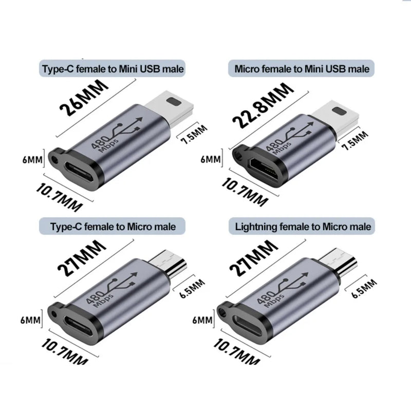 USB Type-C Adapter Micro USB Adapter Mini USB Micro/IOS USB C To USB Adapter Mini Fast Charging IOS To Type-C Converter