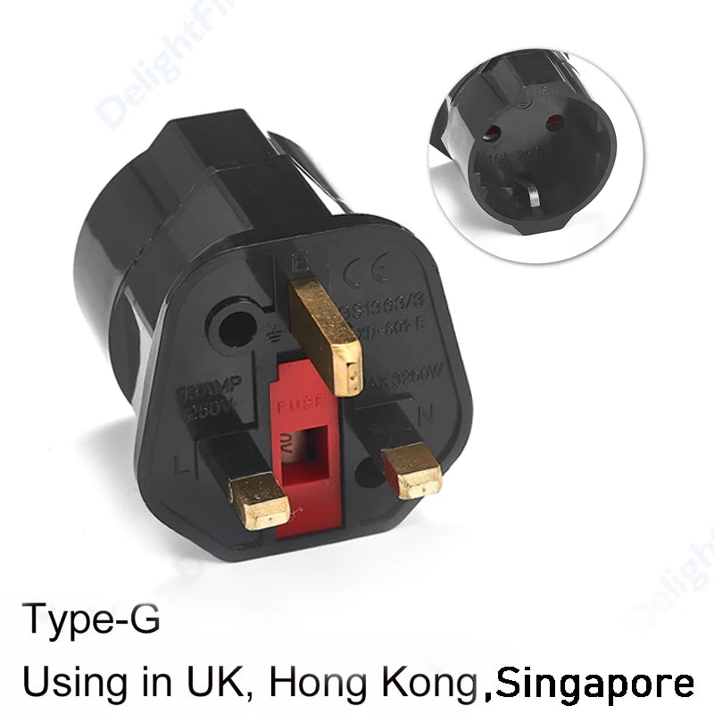 EU To UK Plug Adapter 250V Type G Fused Plug European To British Singapore Converter Adaptor EU Plug To UK Electrical Socket