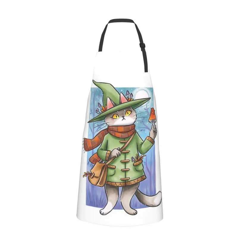 Witchy Kitty Explorer Waterproof Kitchen Apron For Women/Men With Pockets Work Restaurant Shop Waiter Work Uniform