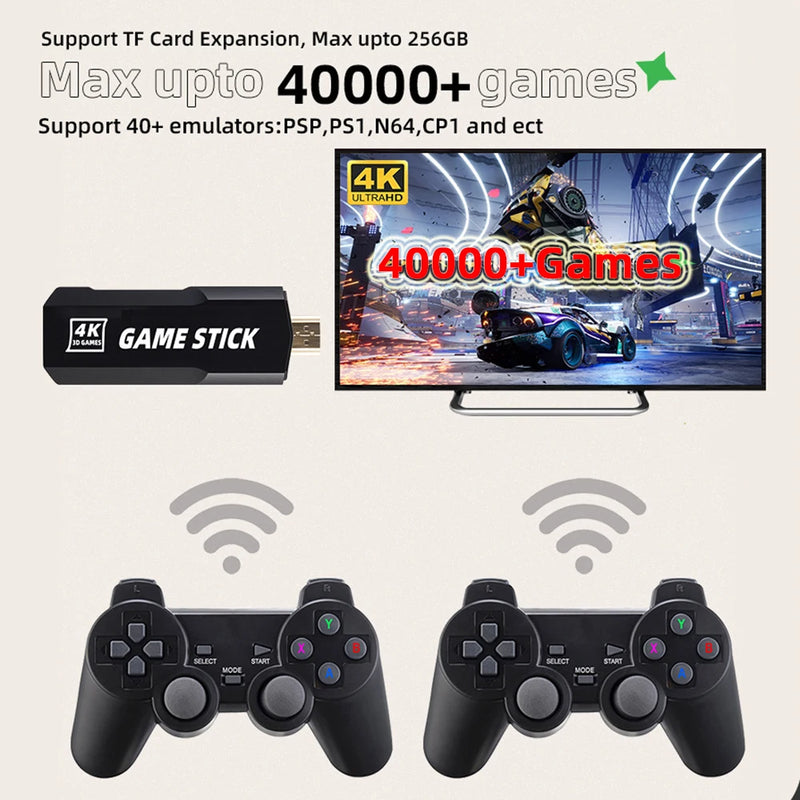 New Hot Retro Video Game Console For TV 4K HD Output Game Stick 2.4G Wireless Controllers 3D PSP/PS1 40 Simulators 40000 Games