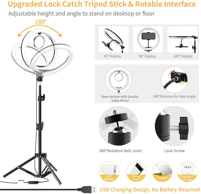 LED Selfie Ring Light 3 modes Dimmable Photography Lamp with 50cm Tripod&Remote control For Tik Tok Video Live Makeup Fill Light