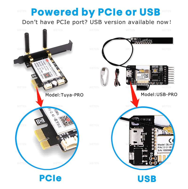 Tuya Wifi Computer Power Reset Switch USB PCIe Card 433 RF Remote PC Power Button, APP Voice Control with Alexa Google Home