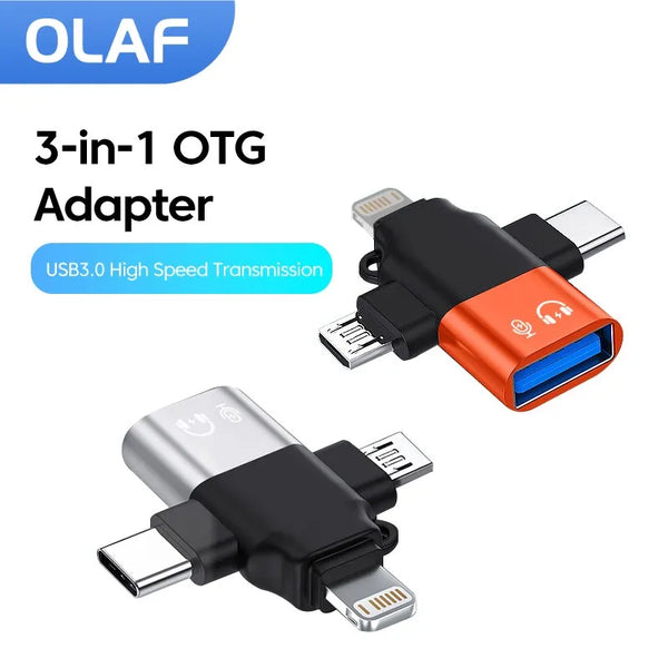 Olaf 3 in 1 OTG Adapter USB3.0 to Micro USB/Type C/Lightning Converter For iphone Xiaomi Samsung Mouse Keyboard U Flash drive