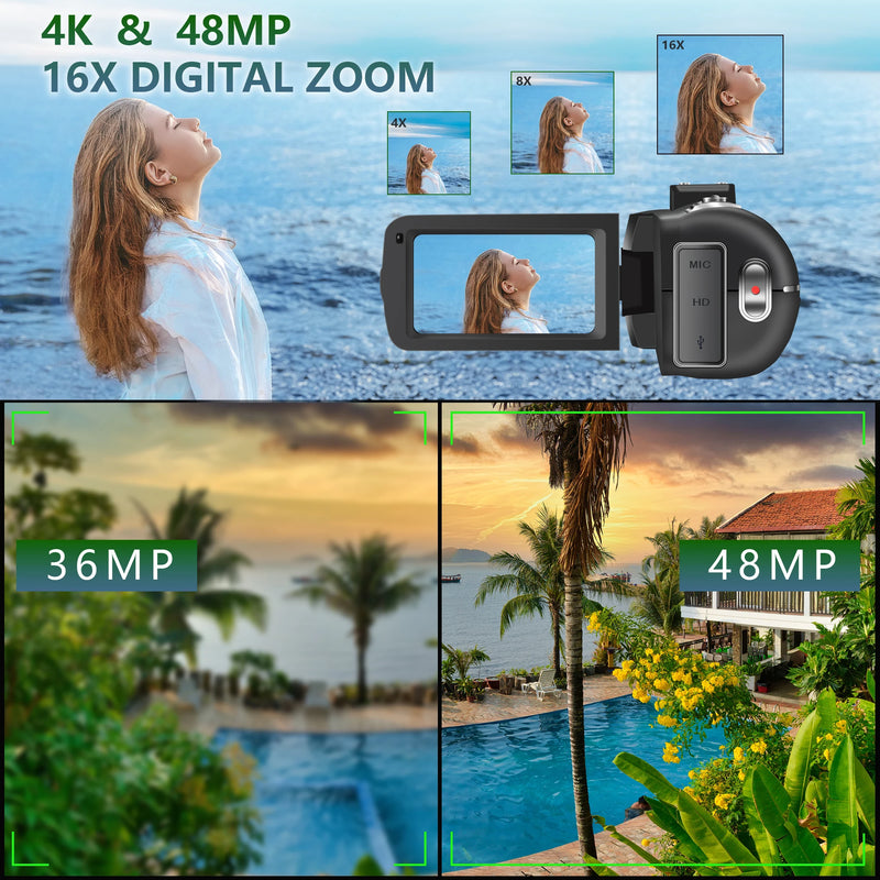 G-Anica 4K Video Camera 60fps/48MP UHD Video Recording  Digital Camera Autofocus, 18X Digital Zoom Camera, 3 inch Screen