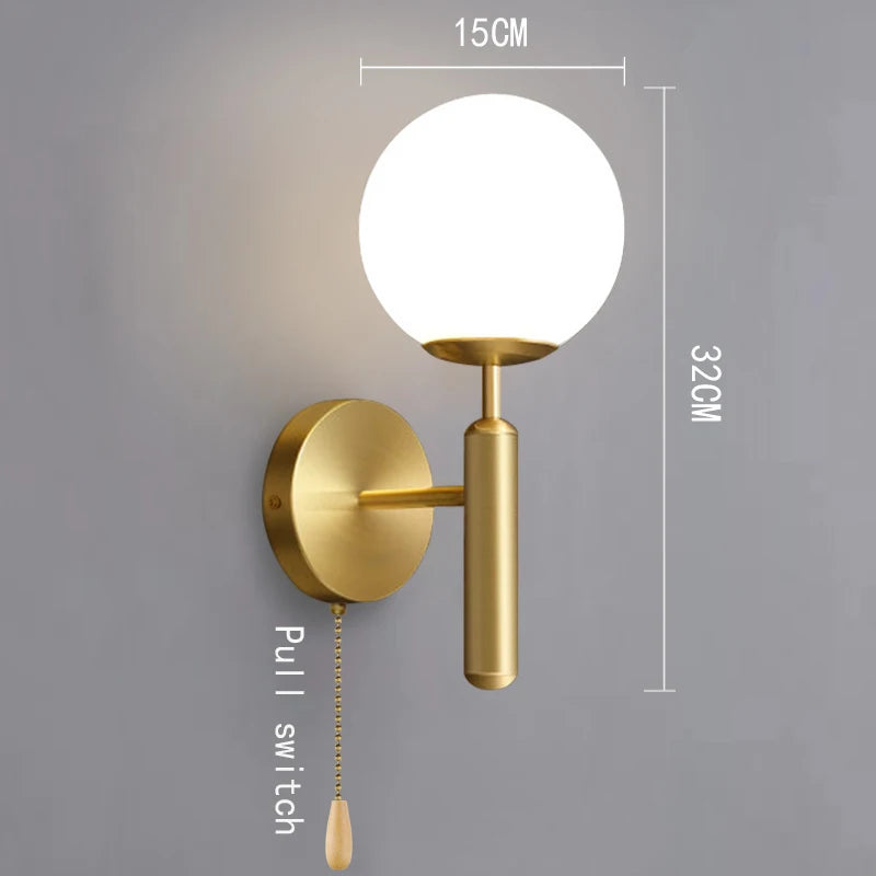 Modern Indoor Wall Light Glass Luminous Ball With Plug Switch LED Wall Lamps Suitable For Bedroom Bedside Living Room Home Decor