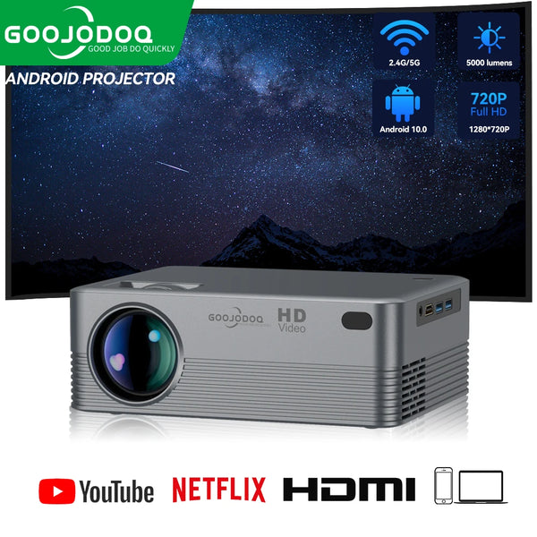 GOOJODOQ Mini H5 Projector 4K Ultra HD 1280X720 Android 10 Wifi6 150ANSI H700 BT4.0/5.0 Home Theater outdoor Smart Projector