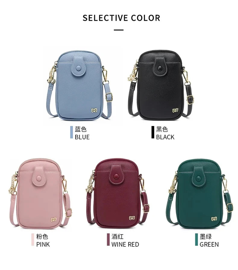 PU leather solid color women's diagonal cross bag portable double-layer buckle mini phone wallet shoulder bag