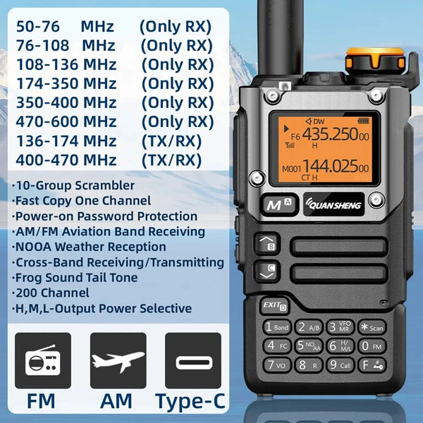 Quansheng UV-K6 Walkie Talkie 5W UV-K58 UV-K5(8) Two Way Radio 50-600MHz Full Band Receiving Type C Charge Air Band DTMF NOAA