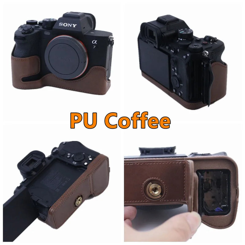 PU / Genuine Leather Camera Bag Half Base Body Case Cover Shell Protector for Sony A7 IV / A7S III / A1 / A7M4 ILCE-7SM3 A7R5