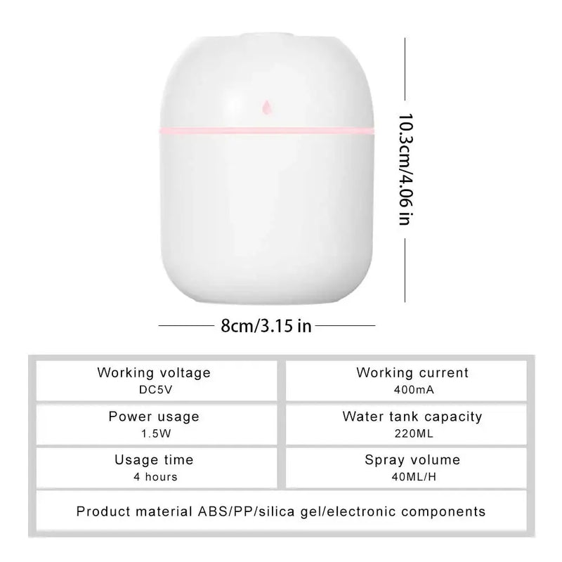 ABS Water drop 220ML Small Air Humidifiers for Home with 1M USB 6-10H Spray Diffuser Aroma Essential Mist Maker Colorful light