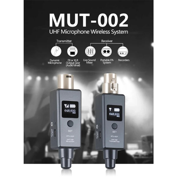 UHF Professional Wired to Wireless Microphone Converter Micphone Transmitter & Receiver Receiving Transmission