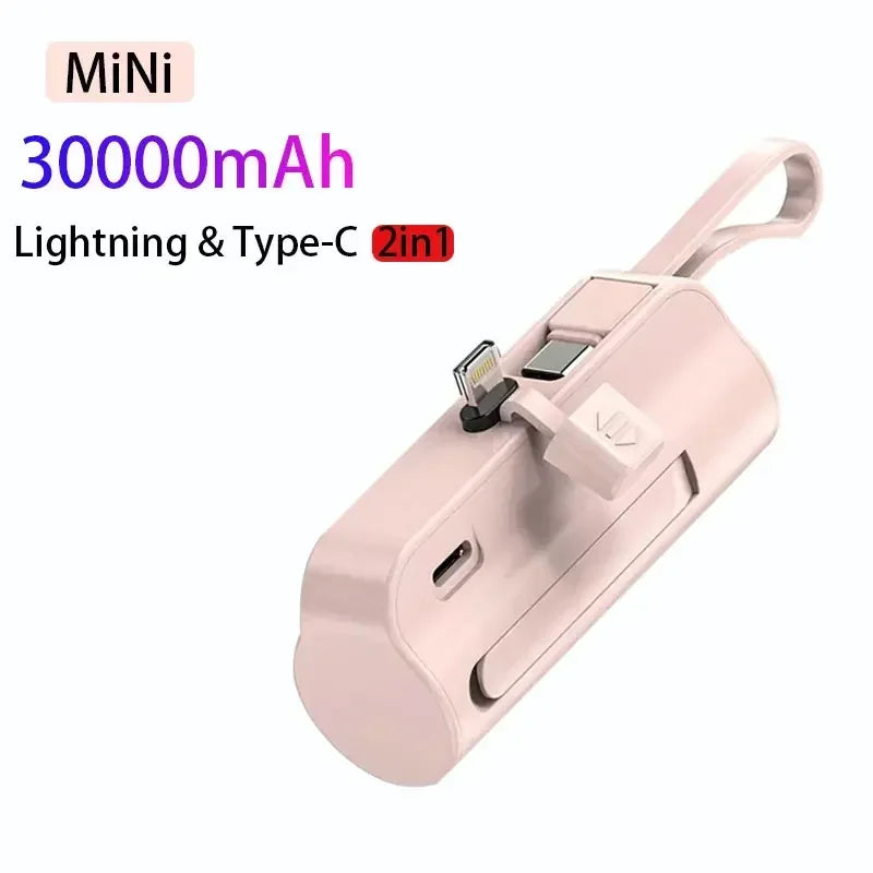 Power Bank 30000mAh Built in Cable Mini PowerBank External Battery Portable Charger For iPhone Samsung Xiaomi Spare Power Banks