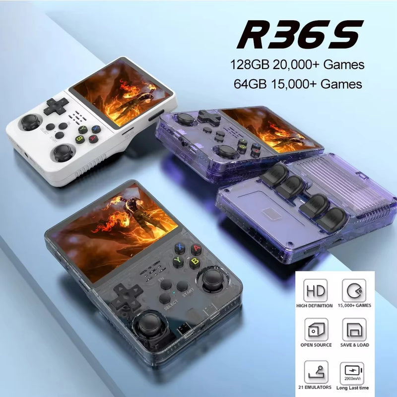 R36S Retro Handheld Video Game Console Linux System 3.5 Inch IPS Screen Portable Pocket Video Player 128GB Games Mini Boy Gift