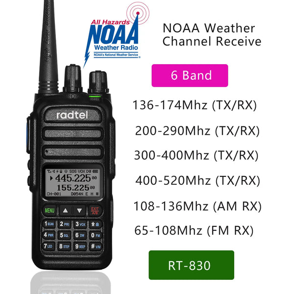 Radtel RT-830 Full Bands 136-520Mhz Amateur Ham Two Way Radio 128CH  Walkie-Talkie Air Band Color Police Scanner  Marine Radio