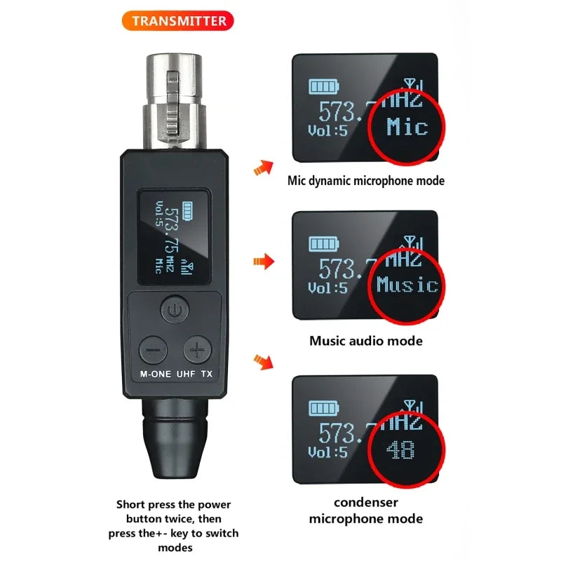 UHF Wireless Microphone Converter Wired to Transmitter and Receiver for Dynamic Micr Guitar Mixer Receivers Transmission Adapter