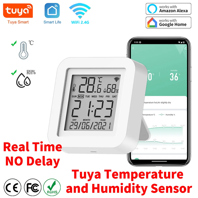 Tuya WiFi Temperature and Humidity Sensor Thermometer for Home Automation for Smart Home Work For Alexa Google Home