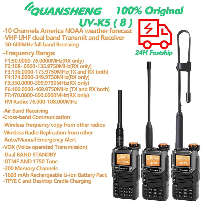 Quansheng Receiver UV K5 (8) Walkie Talkie Portable Am Fm Two Way Radio Commutator Station Amateur Ham Wireless Set Long Range