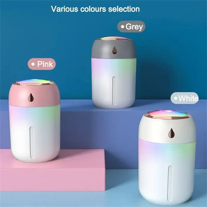 Mini USB Portable Air Humidifier, Aroma Diffuser, LED Cool Light, Mist for Room, Home, Car, Plant Purifier, 330ml ﻿