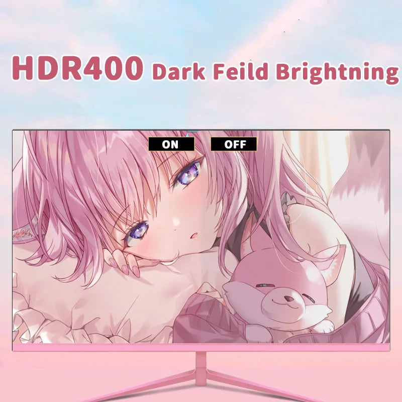 24Inch 144Hz Pink Monitor Flat Screen Computer Casing HD Desktop Gaming Display AMD FreeSync DP HDMI Interface Gift For Girls