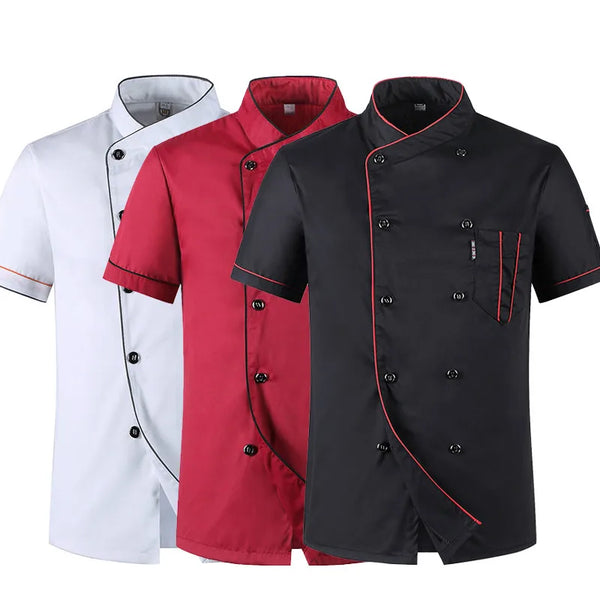 Short Sleeve Restaurant Chef Kitchen Work Uniforms Double Breasted Sushi Bakery Cafe Waiter Catering Service Jackets or Aprons