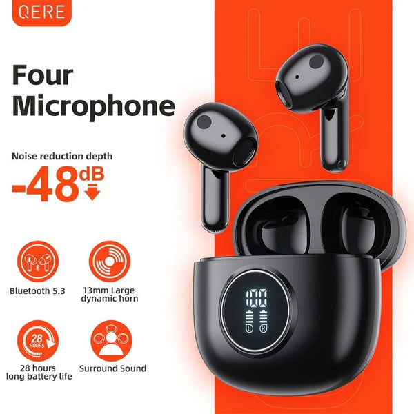 QERE E40 Four-Microphone ENC TWS Headphone Wireless Earphone Earbud Gaming In-Ear Headphones Earphone Bluetooth Earphone