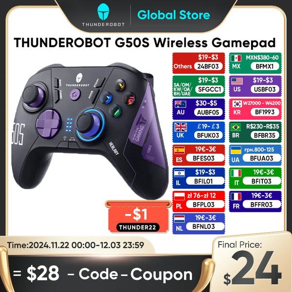 THUNDEROBOT G50S Wireless Gamepad 1000Hz Return Rate Three Mode Gaming Controller with Hall Trigger for PC/Nintendo Switch/Phone