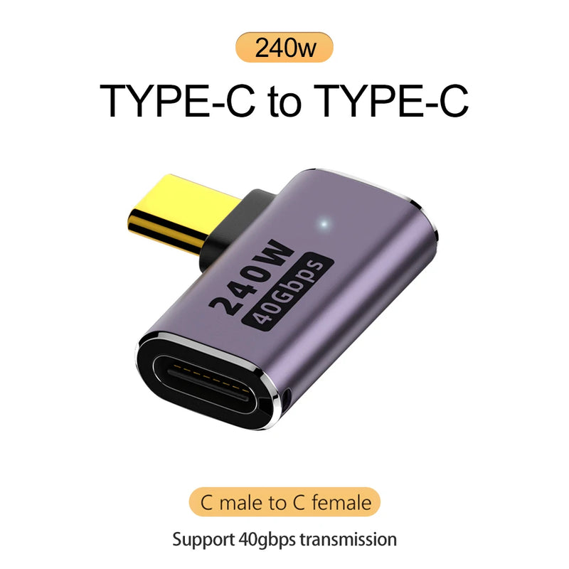 5A Type-C OTG Adapter 240W Fast Charging Data Converter USB 4.0 40Gbps Support 8K 60hz USB C 90/180 Degree Elbow Adapter