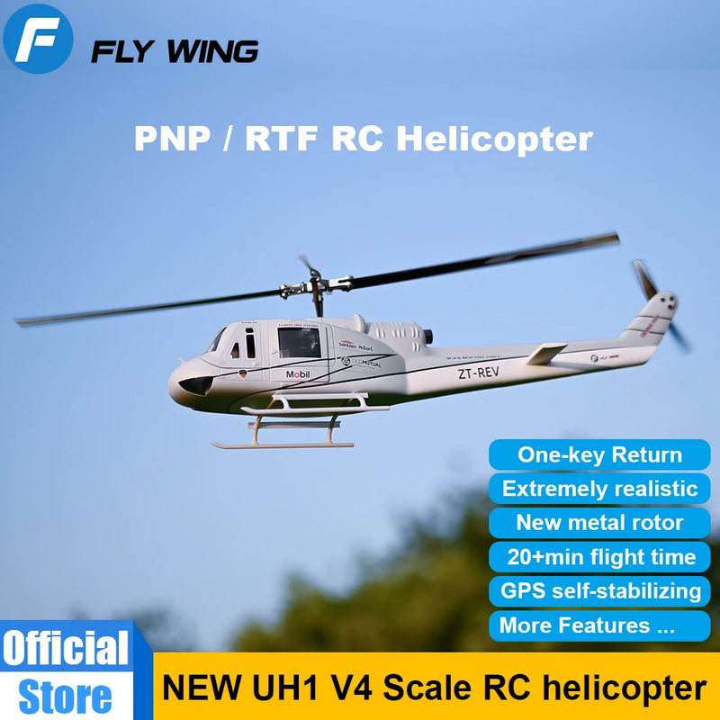 New FLYWING UH1 V4 RC helicopter with H1 GPS metal rotor 450 Scale Helicopter brushless iroquois 470size UH1 V3 upgrade version