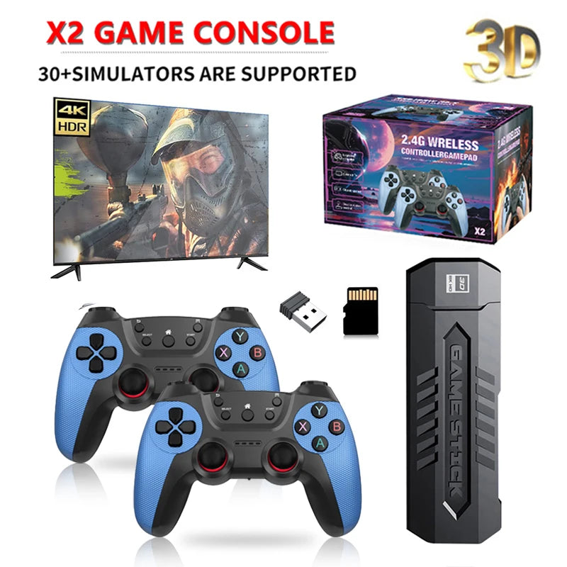 X2 128G Game 4K Game Stick 3D HD Retro Video Game Console Wireless Controller TV 40 Emulator For PS1/N64/DC Gift GD10 Pro