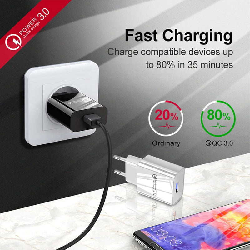 3A QC3.0 Fast Charger 18 USB Charger Quick Charge 3.0 Phone Charger for iPhone for Huawei Samsung Xiaomi Redmi EU US Plug