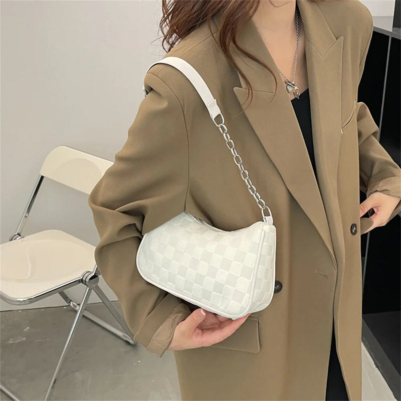 Fashion Women Canvas Shoulder Handbags Underarm Chain Bag Zipper Girl Simple Students Daily Casual Handbag Phone Wallet