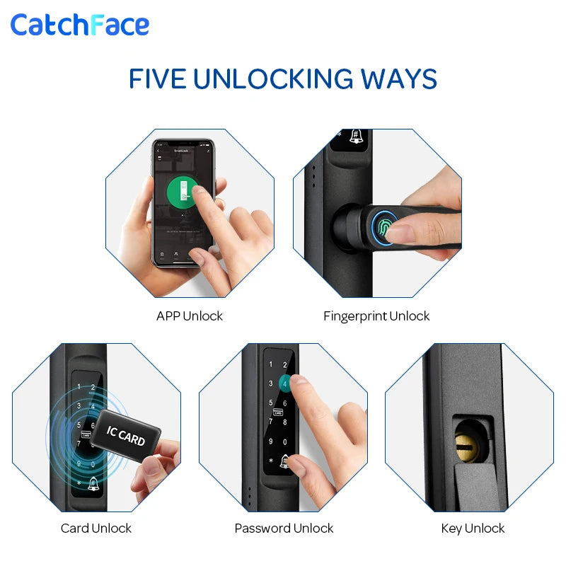 92/85mm Waterproof Outdoor Fingerprint TUYA WIFI APP RFID Card Code Keyless Smart Electronic Door Lock Aluminum/Glass Sliding