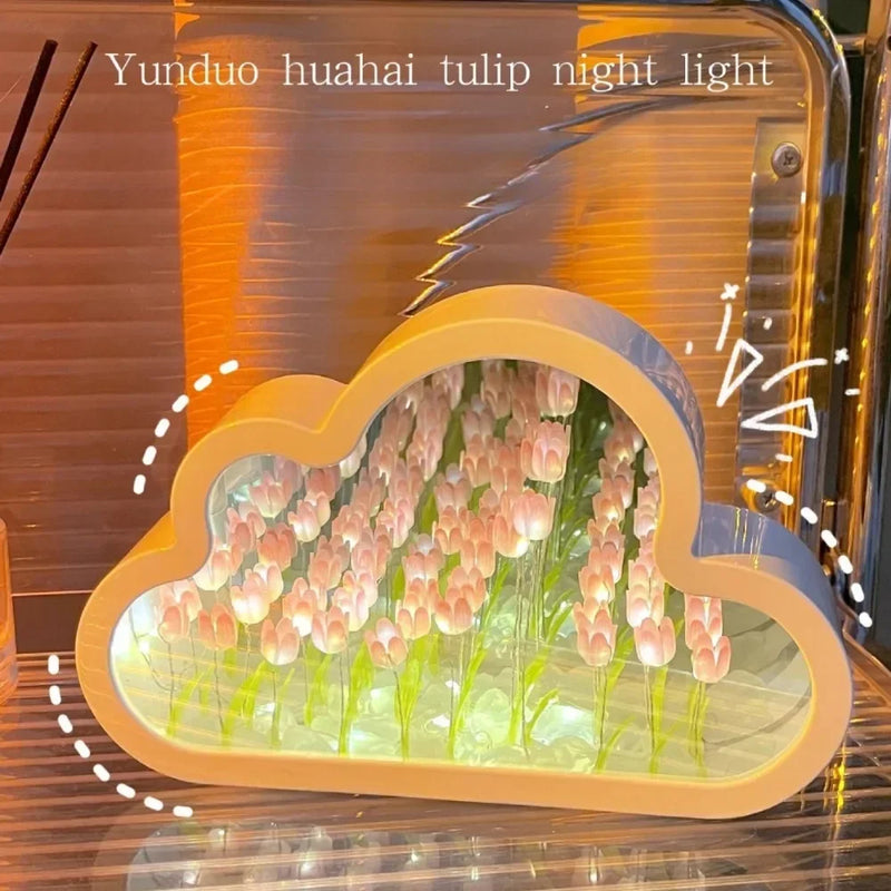 Handmade DIY Tulip Cloud Flower Sea Night Light Atmosphere Light Mirror Light Transparent Mirror Valentine's Day New Year Gift