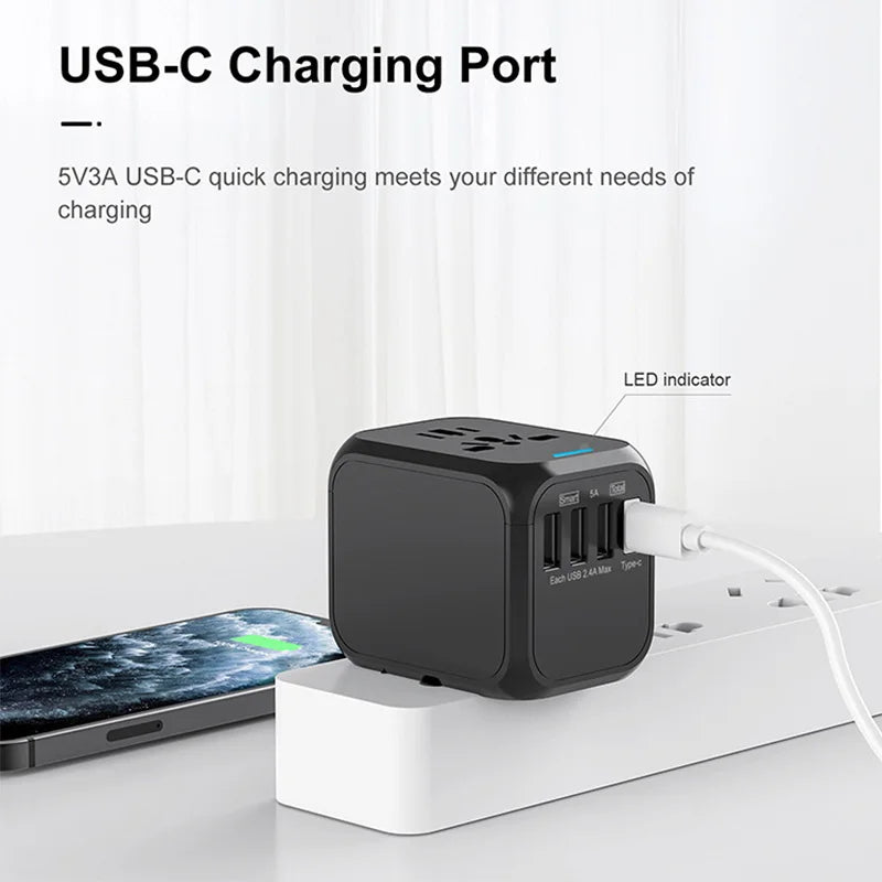 With 3 USB and Type C power adapters for fast charging EU/UK/US/Australia travel plugs, international travel adapters USB 5V 3A