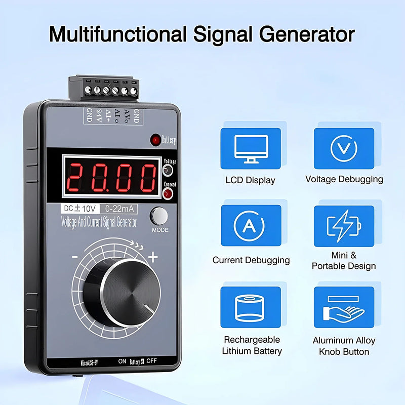 High Precision DC 0-10V 4-20mA Analog Signal Generator Adjustable Voltage Current 0-5V/3V/1V 0-22mA Debugging Source Calibrator