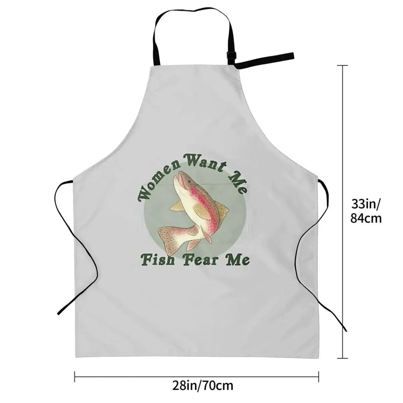 Women Want Me, Fish Fear Me Waterproof Kitchen Apron For Women/Men With Pockets Work Restaurant Shop Waiter Work Uniform