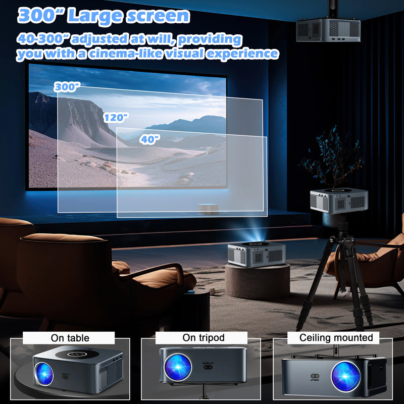 HORLAT 18000Lumens LED Projector 4K Smart Home Theater Full HD Auto Focus Native 1080P Android Bluetooth 5G WiFi Video Beamer