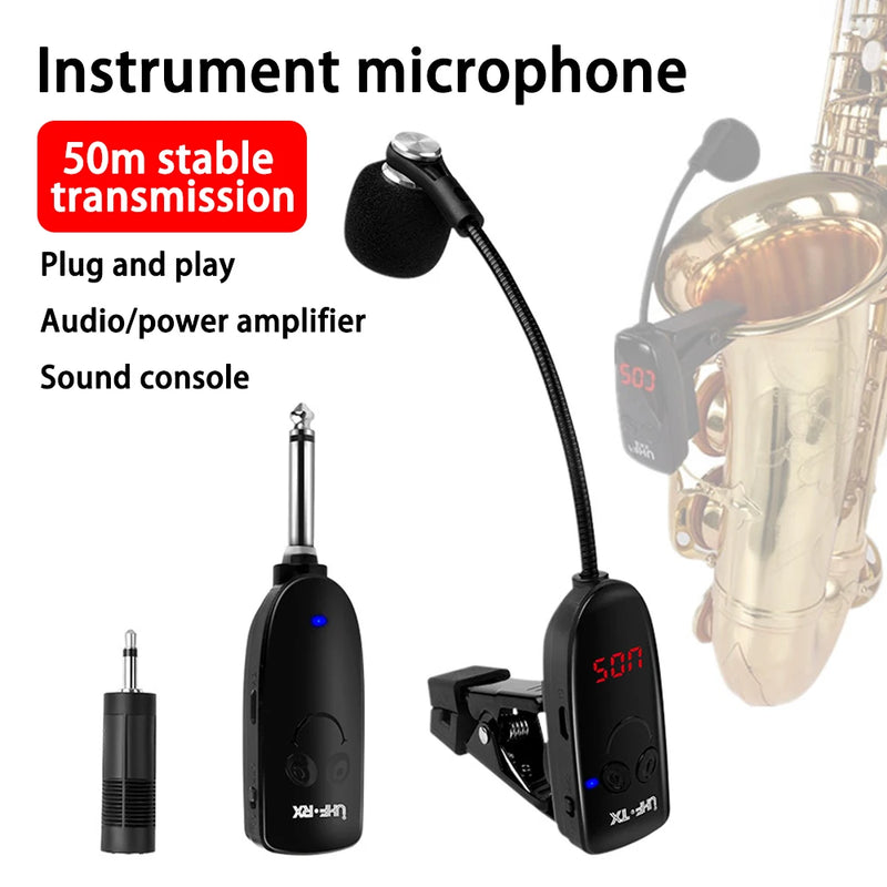 UHF Wireless Saxophone Microphone System Clip on Musical Instruments Wireless Receiver Transmitter for Saxophone Trumpet