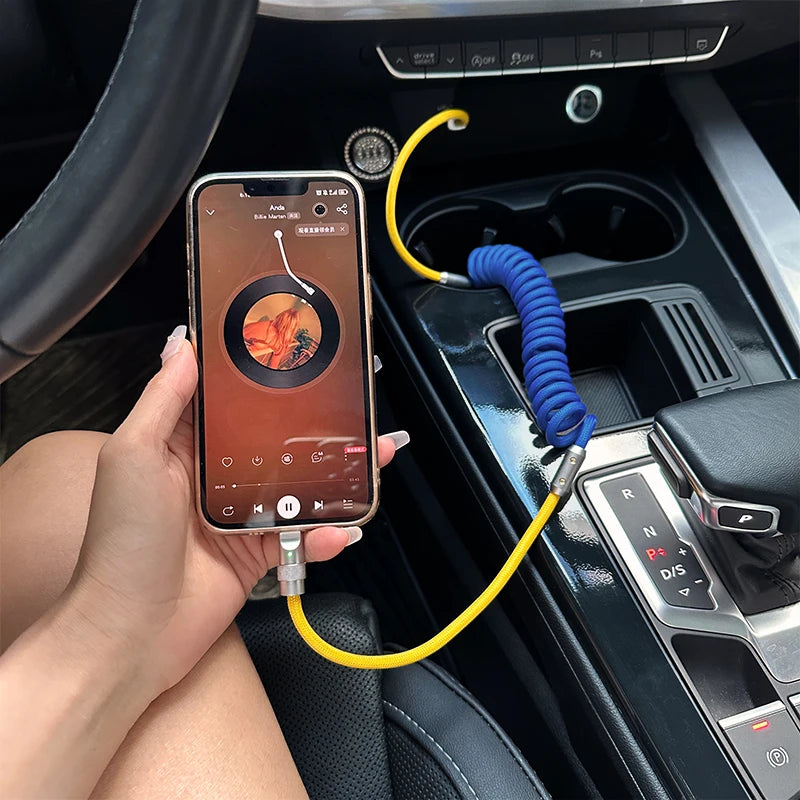 PD 100W 6A Car Super Fast Charging Cable USB Type C to Type C Telescopic Cable For iPhone 15 Pro Max Galaxy S24 S23 Ultra Xiaomi